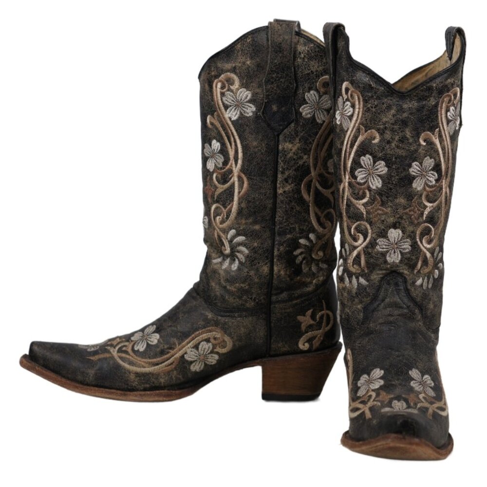Circle G Corral Distressed Cowboy Western Flower Handcrafted Boots Women 12 c-63